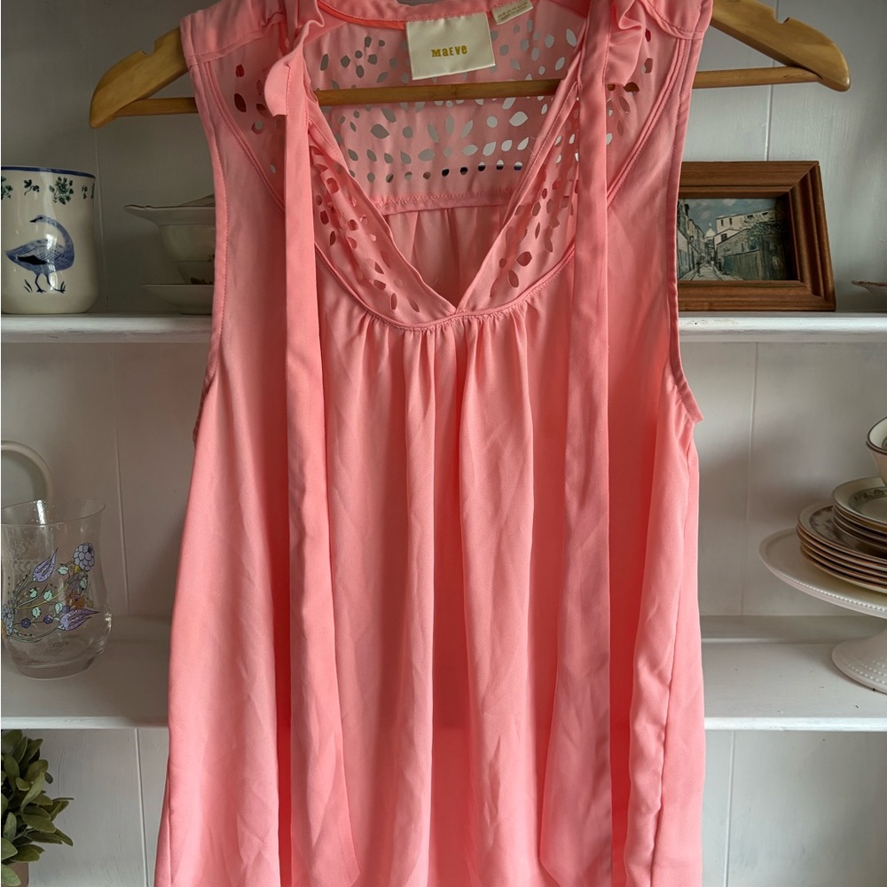 Maeve Pink Sleeveless Tie Front Blouse